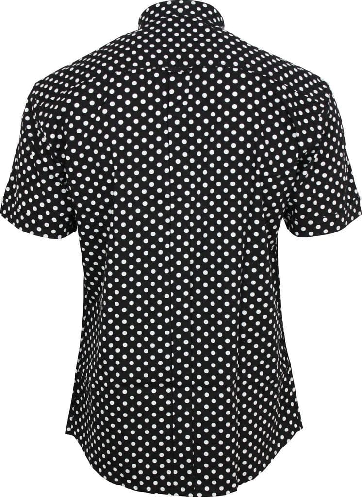Relco Mens Black & White Polka Dot Short Sleeved Shirt Mod Skin Retro Indie